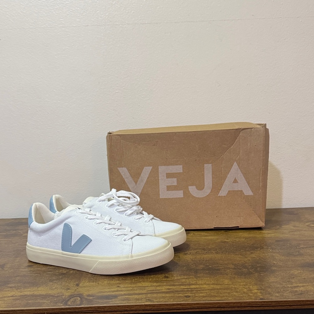 Veja White Sneakers with Blue Details